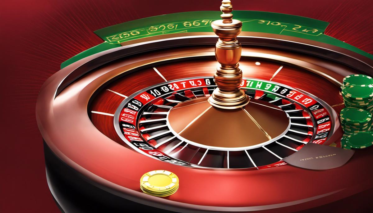 Illustration showing a roulette wheel with a betting chip on red, representing the Martingale Betting System
