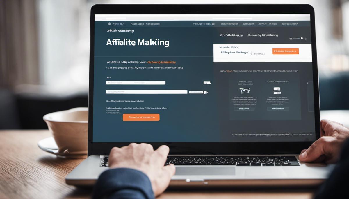 Image of a person holding a laptop with the words 'Affiliate Marketing' on the screen