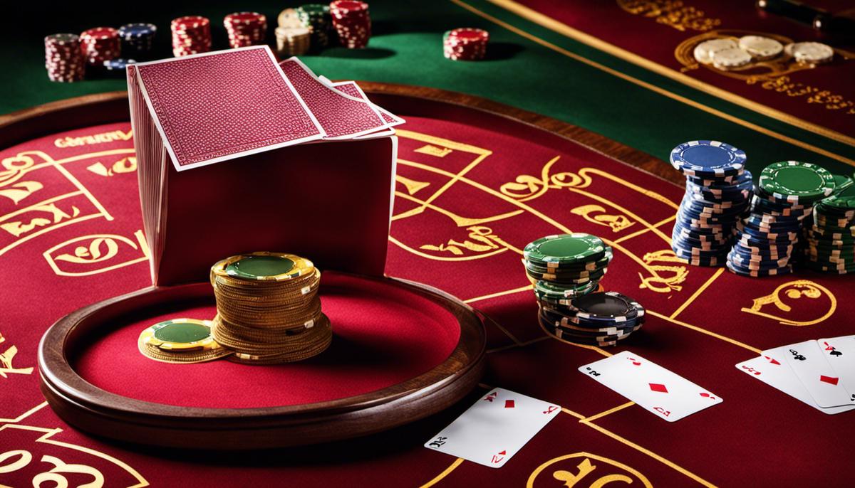 An image showing a table with cards and casino chips, representing the game of Baccarat.