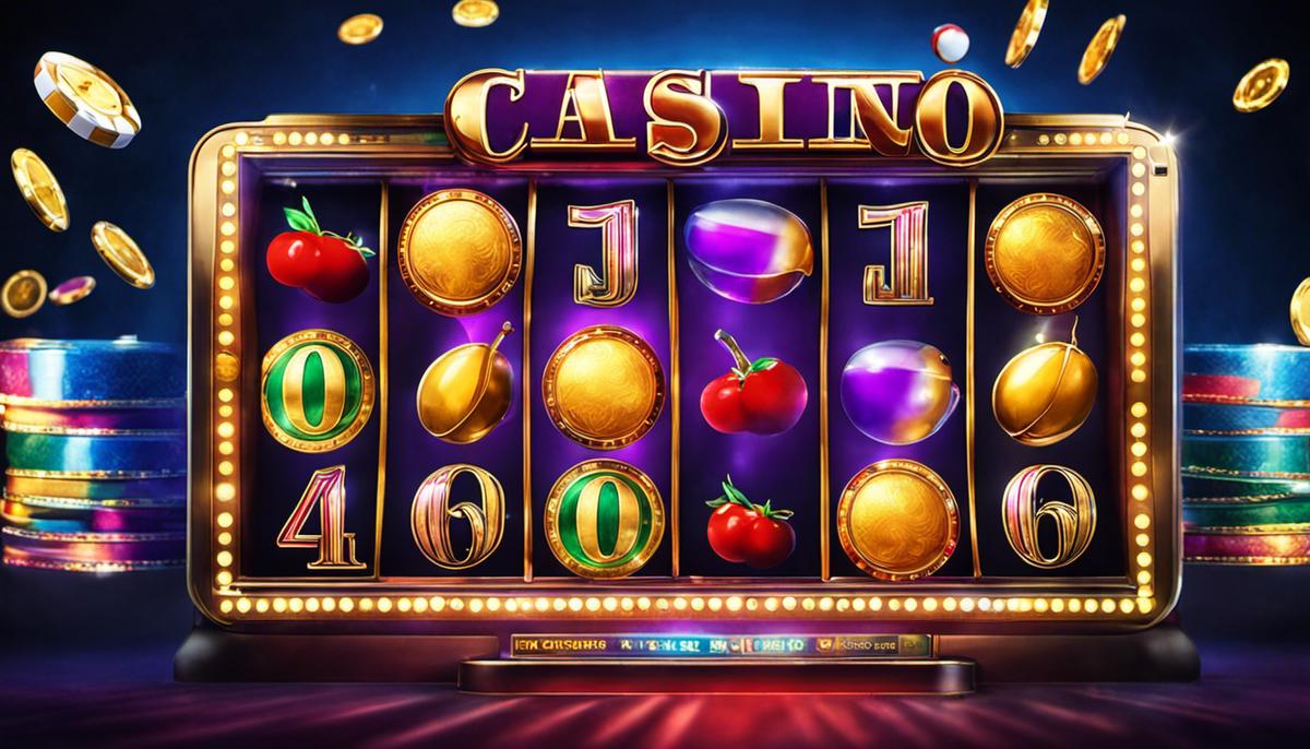 Image of casino slot games with various symbols on the reels spinning.