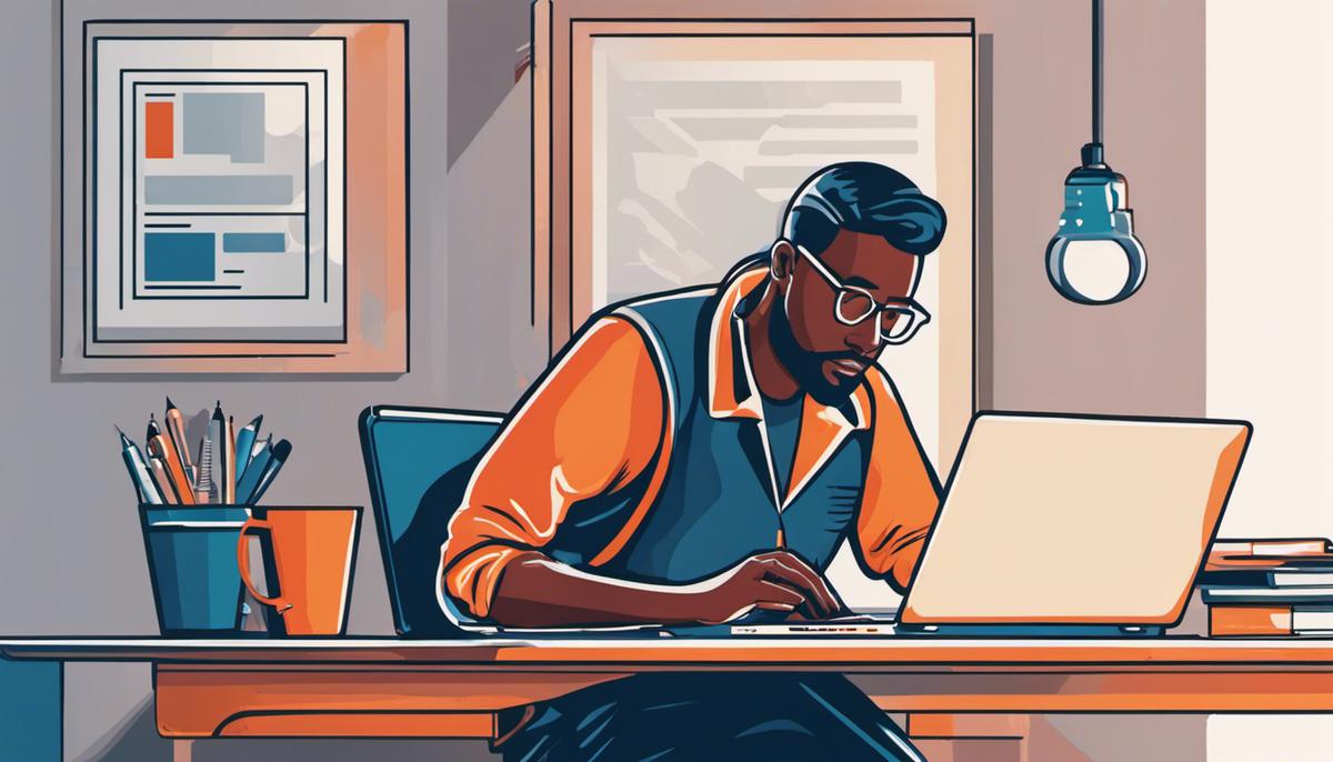 Illustration of a person working on a laptop, symbolizing creating a powerful online presence for job seekers
