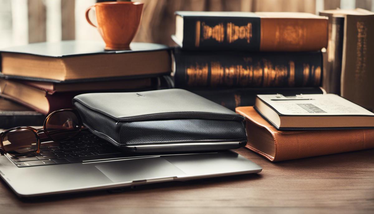 A laptop and books representing eBook monetization strategies.