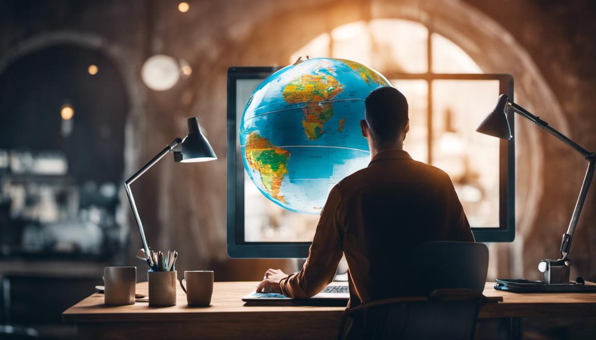 An image showing a person working on a laptop with a globe in the background, representing the global opportunities presented by remote work