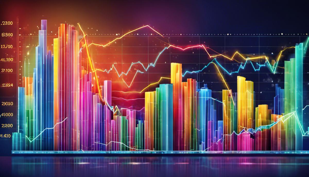 Illustration depicting the stock market with colorful charts and graphs.