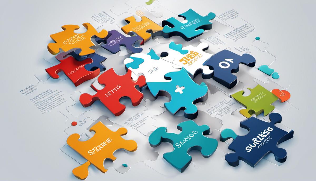 Illustration of different online marketing strategies in a puzzle piece formation