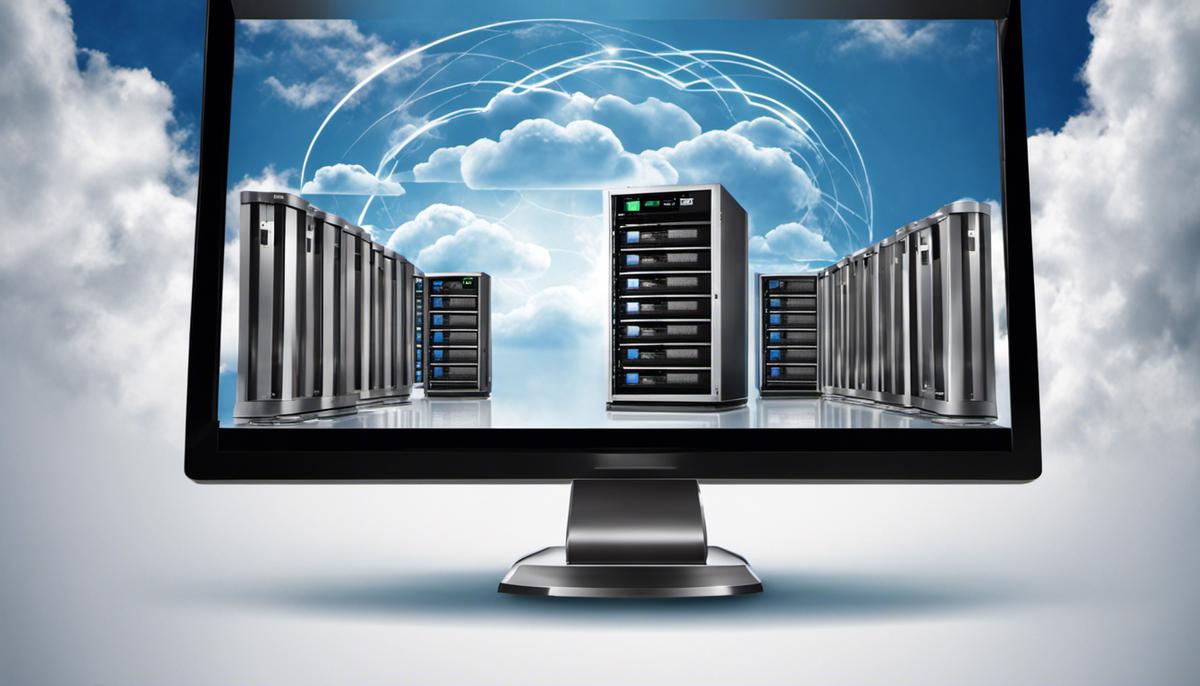 Image depicting different web hosting options with a computer server connected to a cloud symbol, symbolizing cloud hosting